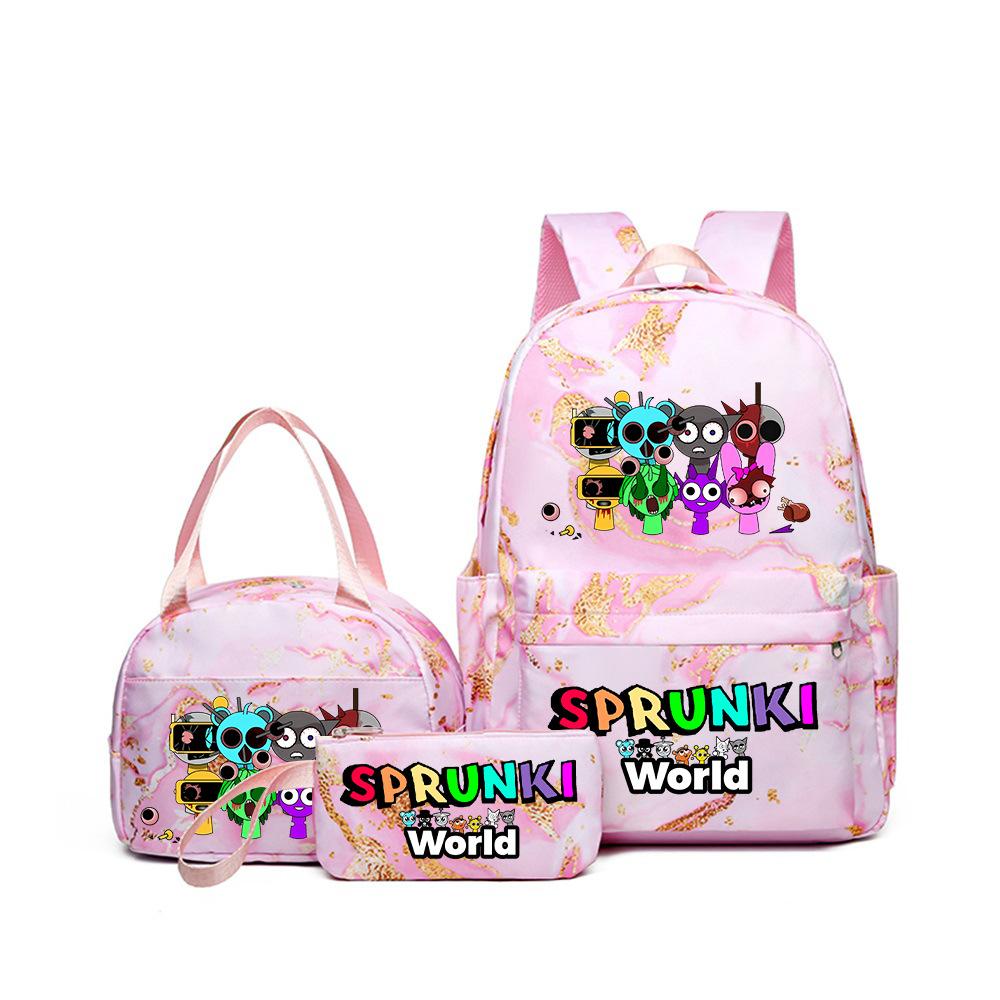 Rhythm Box Music Game Heat Transfer Backpack Sprunki Primary and Secondary School Students Children's Cute Schoolbag Three-piece Set