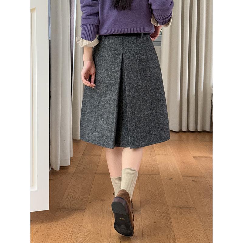 

Retro High-Waisted Wool Blend Midi Pleated Skirt - Women s 2025 Winter Collection N949C M (waist 105-115 cm)