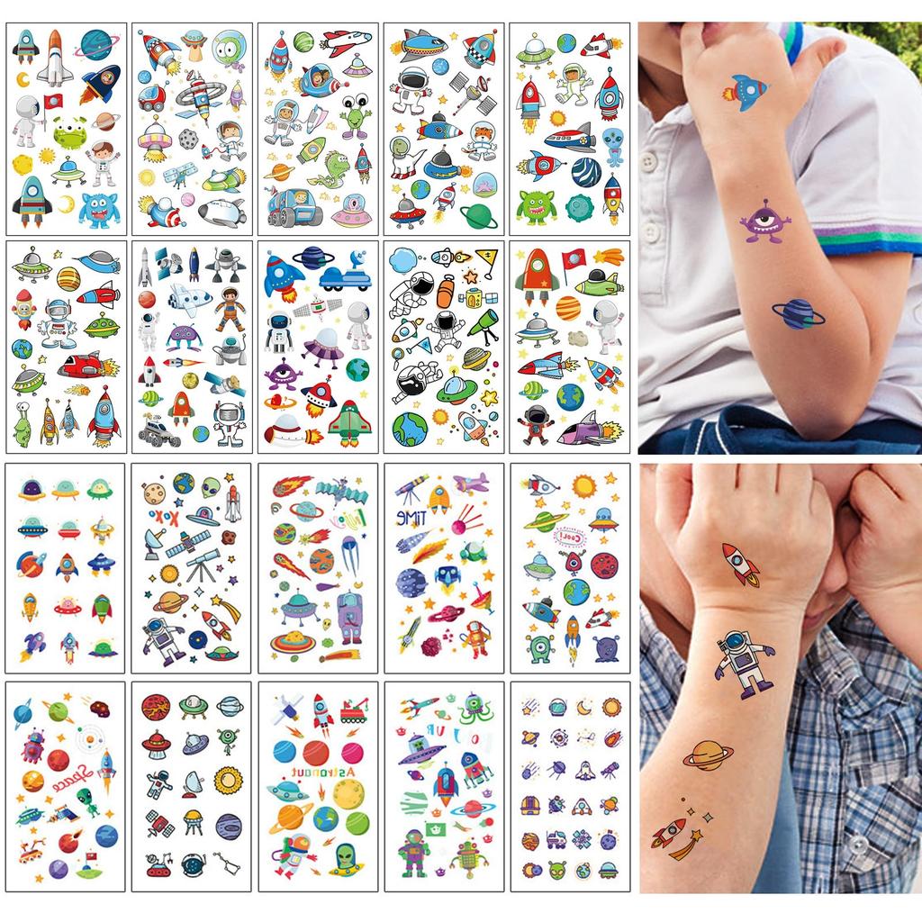 TecoKart® 20 Sheets Temporary Tattoo Stickers for Kids, Waterproof Spaceman and Astronaut Tattoos for Boys and Girls Fun Party Body Decoration