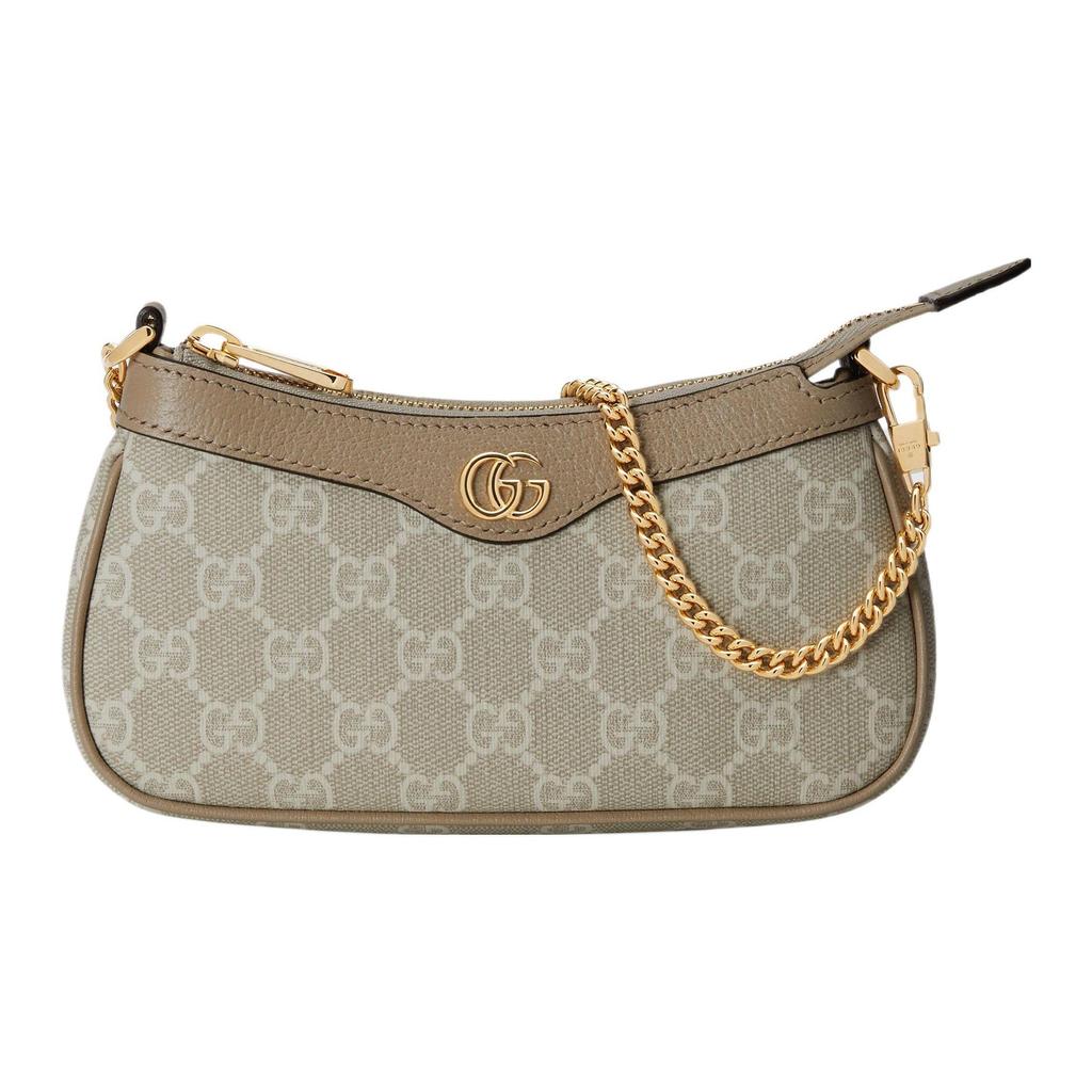 Gucci Ophidia Doppel G Logo Canvas Mini Umhängetasche Beige Braun Goldene Beschläge Kette Crossbody Tasche für Damen Tägliches Pendeln Einkaufen 764960-FACJT-9641