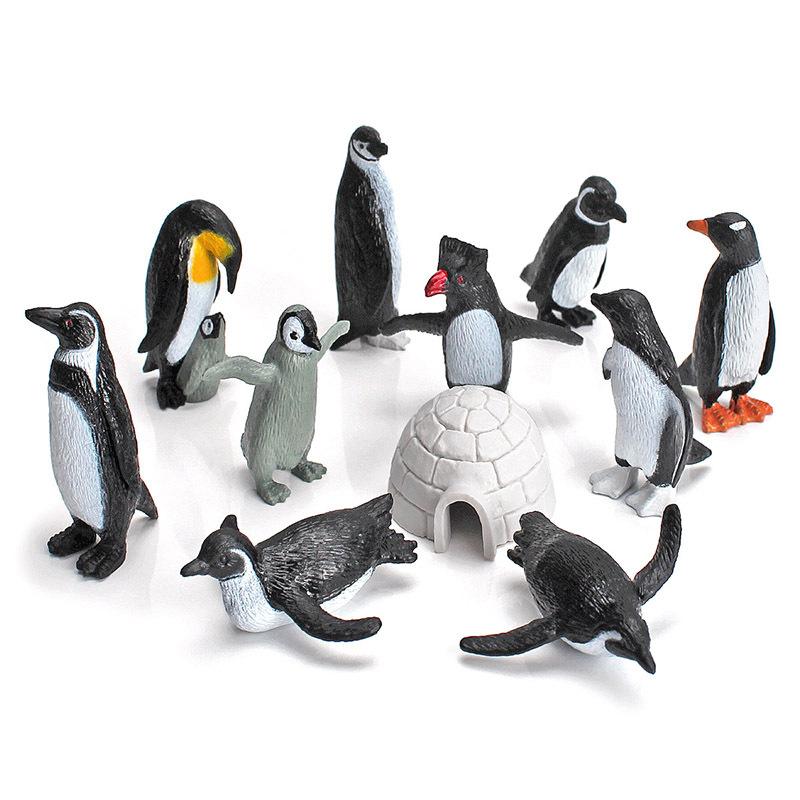 Children'S Simulated Marine Animal Model Mini Igloo Arctic Polar Penguin Set 11-Piece Animal Ornament Toy