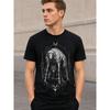 Men's Black Short Sleeve Crew Neck T-Shirt with Gothic Sheep & Wolf Graphic Print, Soft Cotton Feel, Relaxed Fit for Casual Daily Wear