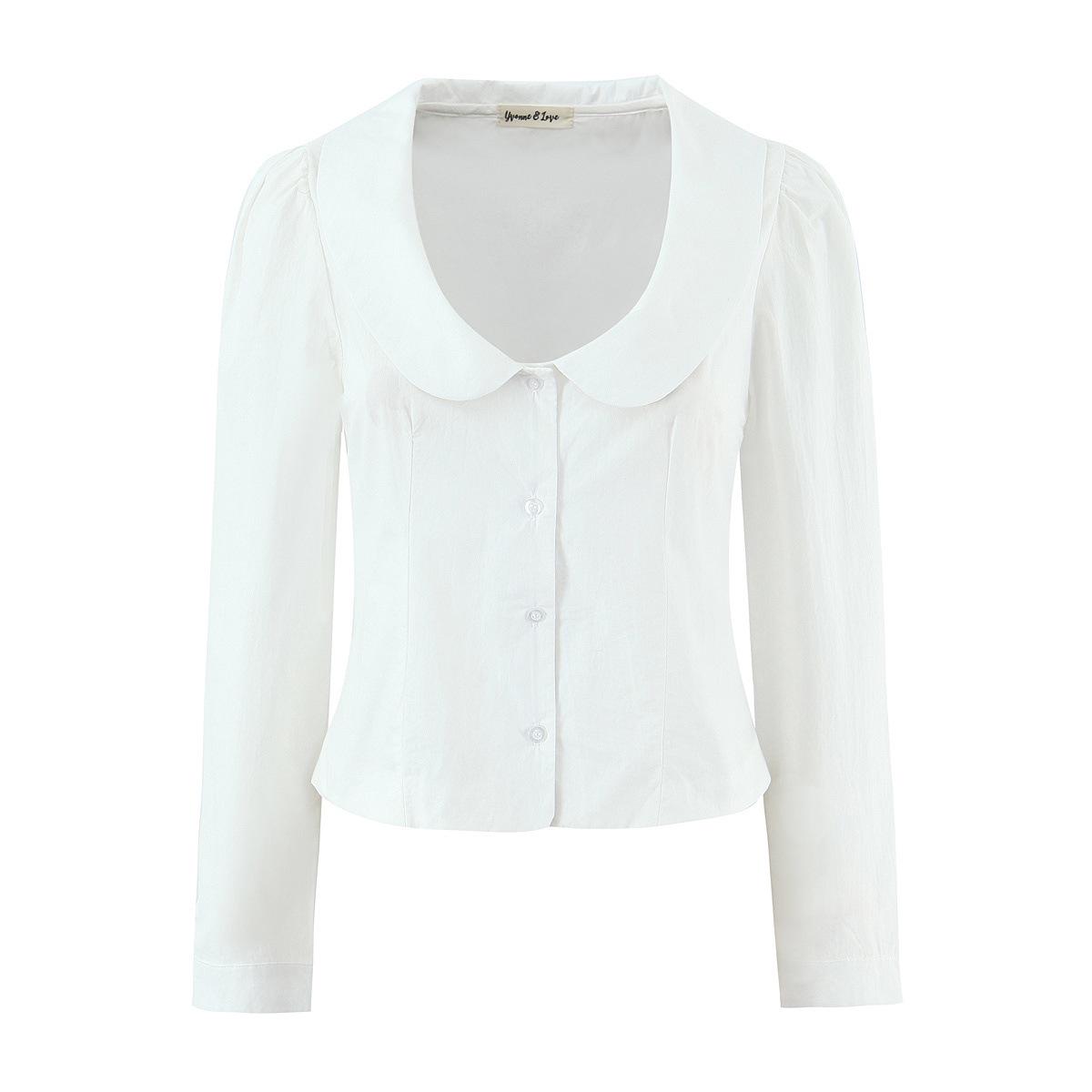 

Doll Collar Pearl Button Ruffled Women s Shirt - 2025 Autumn/Winter Collection Small белый