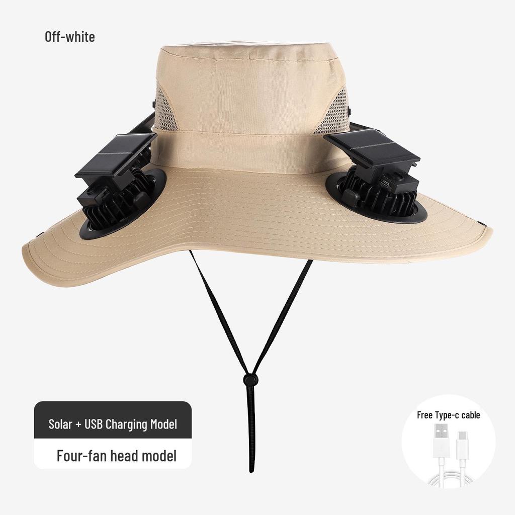 Solar-Powered Wide Brim Fisherman Hat with Fan for Sun Protection, Rechargeable and Portable for Outdoor Travel