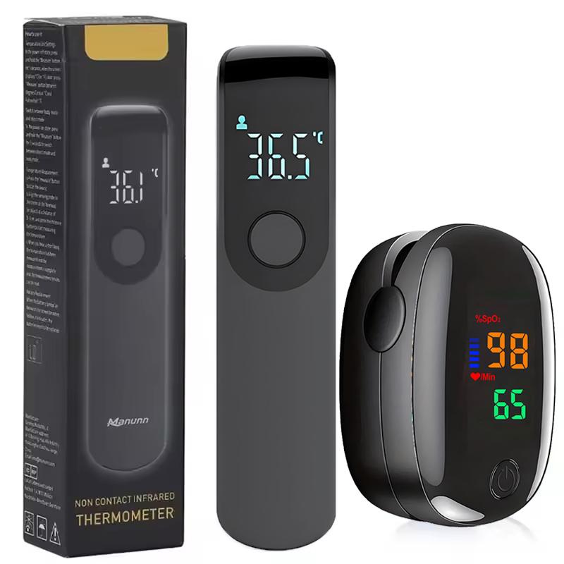 Non-Contact IR Forehead Thermometer Portable Temperature Detector OR Fingertip Pulse Oximeter SpO1 PR Blood Oxygen Saturation