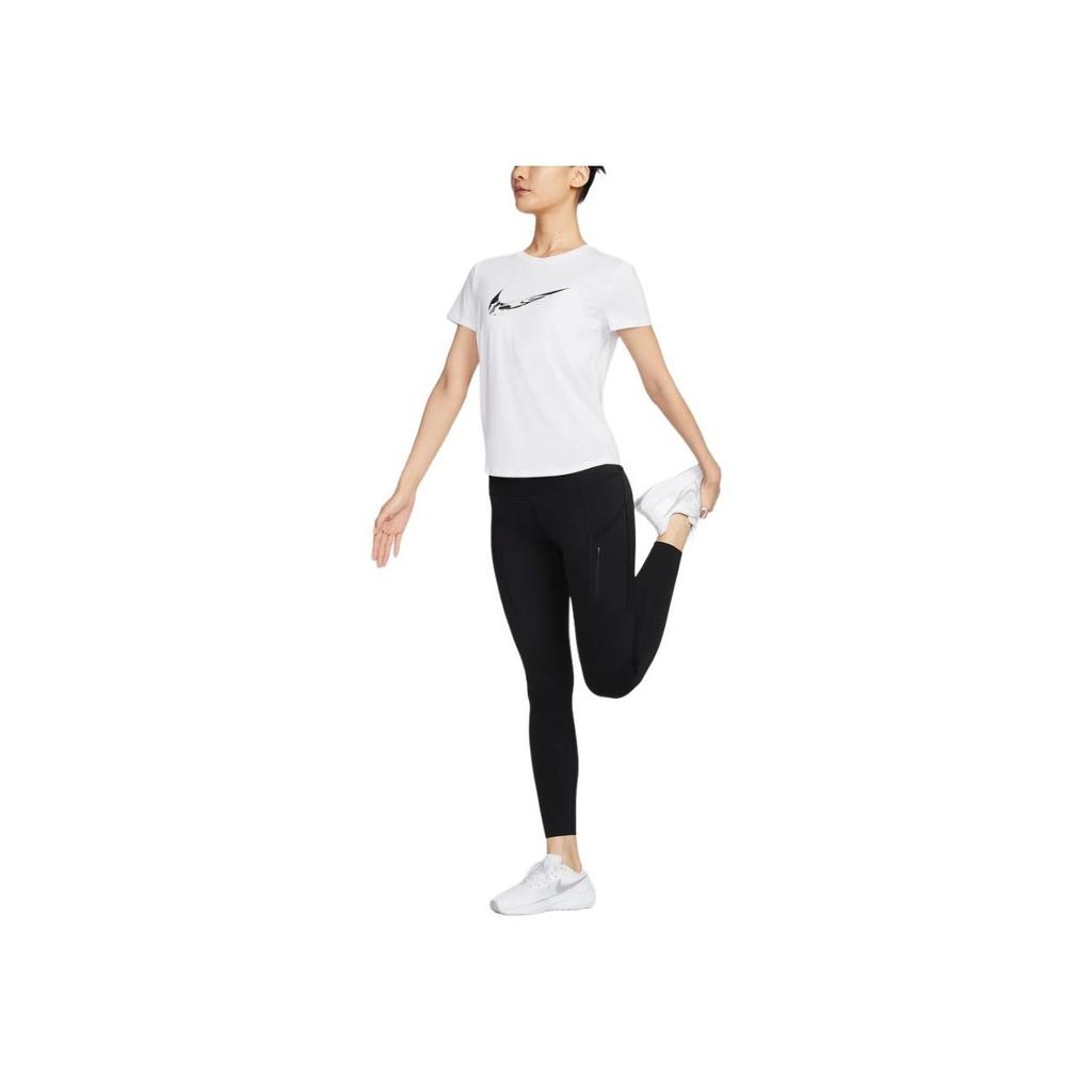 Nike Dri-Fit Swoosh Logo Outdoor Casual Sports Short Sleeve T-Shirt Women T-Shirt White FV6374-100