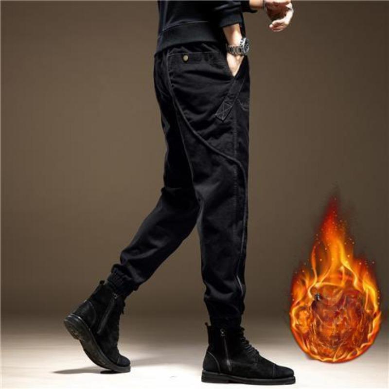 Winter Fleece-lined Casual Cargo Pants Plush Loose Fit Straight Leg Men's Pants Fashion Style Trendy Sports Trousers