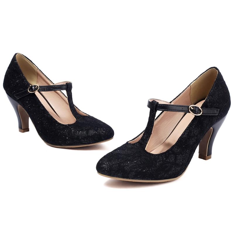Women's High Heels Mary Janes Shoes 2025 Autumn Elegant T-strap Beige Black Heeled Party Wedding Dance Shoes Female Dress Pumps