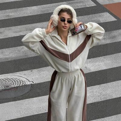 Womens Casual Sporty Two-Piece Set Zip-Up Hoodie Long Pants Streetwear Outfit