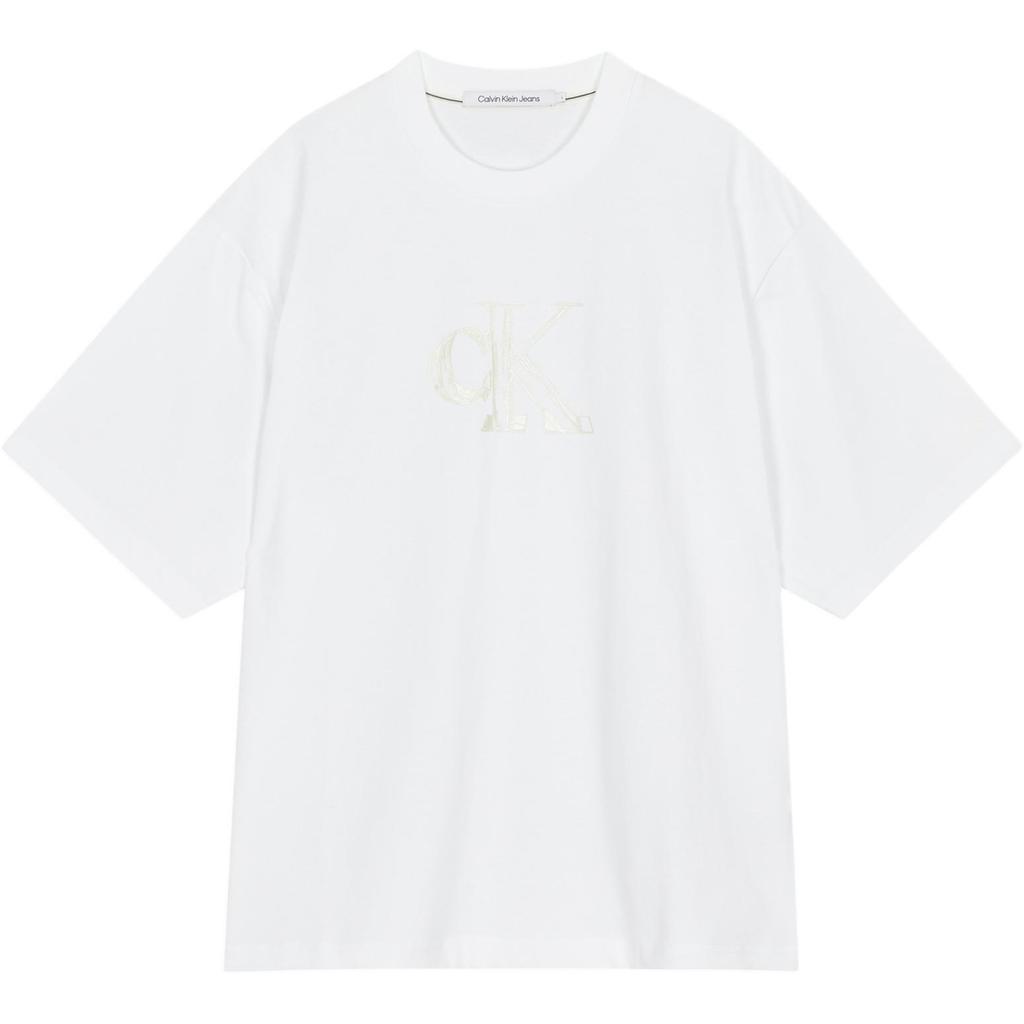 Calvin Klein Jeans Casual Letter Print Loose Cotton Heavyweight Short Sleeve T-Shirt Men Tops White J325509-YAF