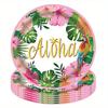 Pink Hawaiian Paper Cups Napkins Plates Tropical Luau Party Supplies Disposable Plates and Party Napkins Tropical Palm Leaf and Hibiscus Aloha