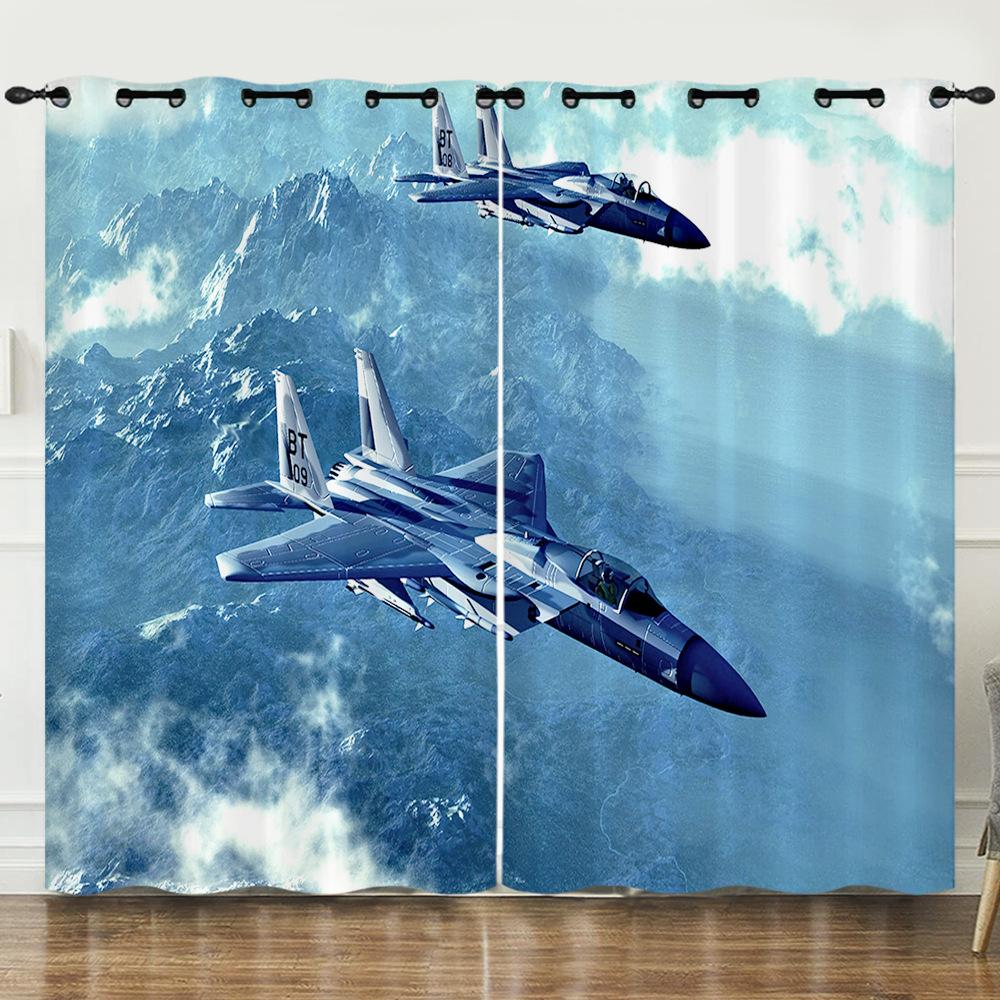 3D Vehicle Aircraft Fighter Digital Printing Curtain Blackout Punching