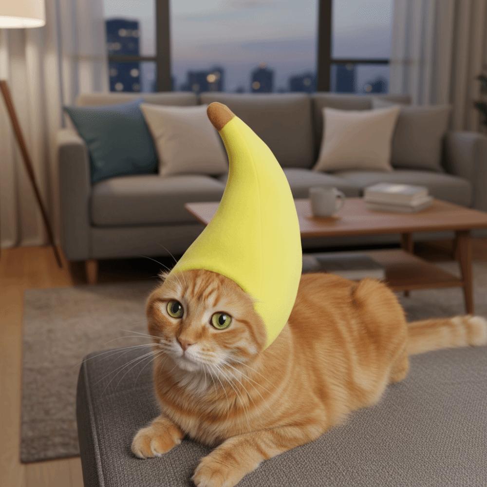 Funny Cute Banana Cat Head Cover Soft Pet Headwear Adjustable Deformable Cat Banana Headgear Pet Party
