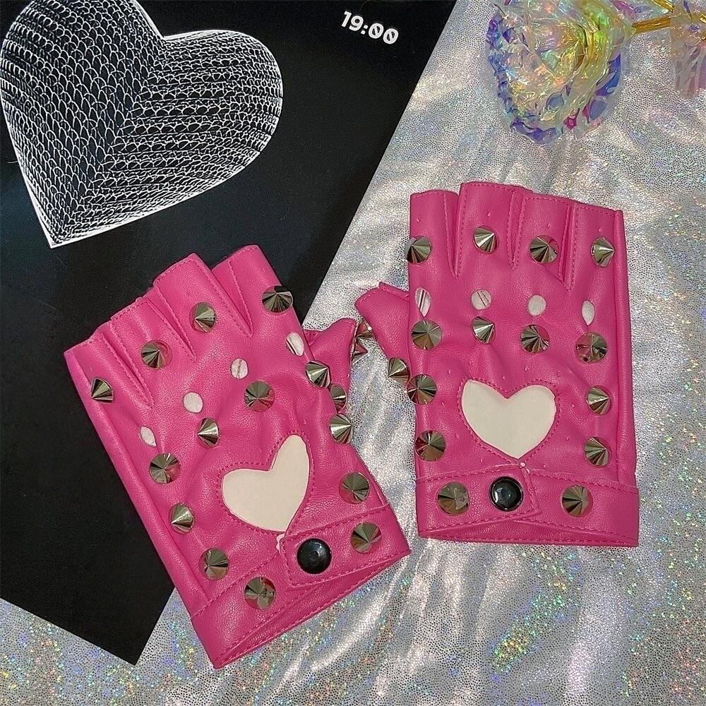 PU Leather Half-palm Gloves Fingerless Patent Leather Gloves Personality Rivet Gloves Hip-Hop