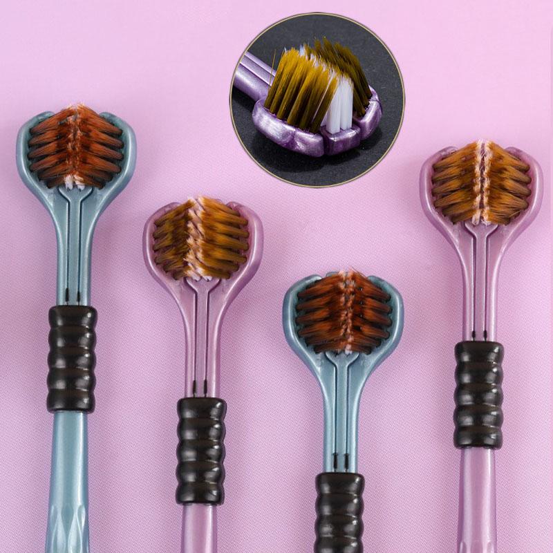2Pcs 3D Stereo Three-Sided Toothbrush Ultra Fine Soft Hair Adult Toothbrushes Tongue Scraper Oral Care 360Celsiusleaning Teeth Brush