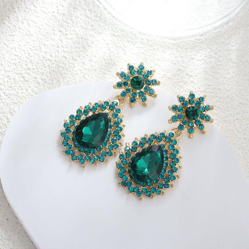 Elegant Flower Crystal Drop Earrings For Formal Dinner Women Jewelry
