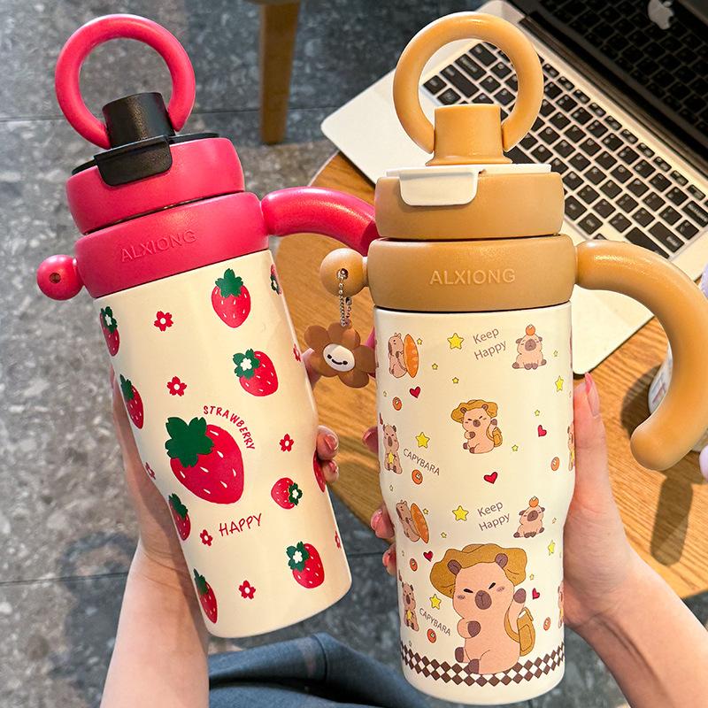 Big Mac thermos cup, large capacity water cup for women, new 2025 high-value ladies' straw office ice cup