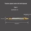 Cobalt-Coated Titanium Spiral Center Drill, Extended High-Speed Steel, Type A & B, Fully Ground Stainless Steel Locating Point