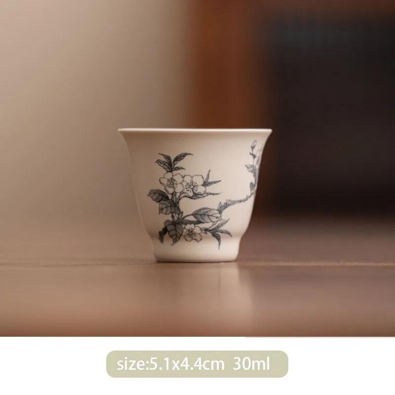 1 Pc Chinese Hand-painted Flowers Ceramic Tea Cup Vintage Master Cup Tea Bowl Handmade Porcelain Teacup Tea Set Accessories