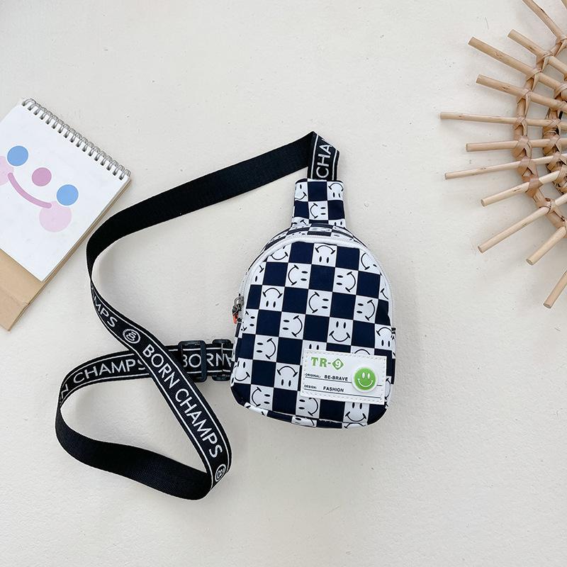 New children's bag boys fashion plaid messenger bag Internet celebrity mini smiley face breast bag girls casual change bag