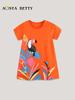 European Summer Knit Cotton Dress for Girls - Cartoon Print Princess Skirt