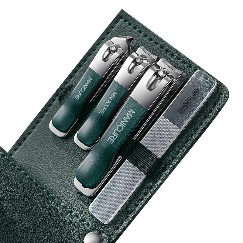 4/10Pcs New Nail Clippers Set 4 With Rotating Genuine Leather Bag Professional Trimmer Pedicure Care Tools Manicure Set Home Care Gift