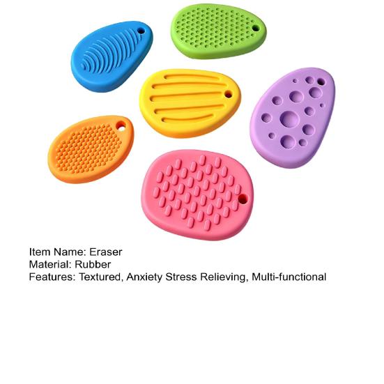 6Pcs Sensory Stone Eraser Set Textured Worry Stone Fidget Eraser Classroom Focus Aid Anxiety Stress Relieving Mini Eraser Toy