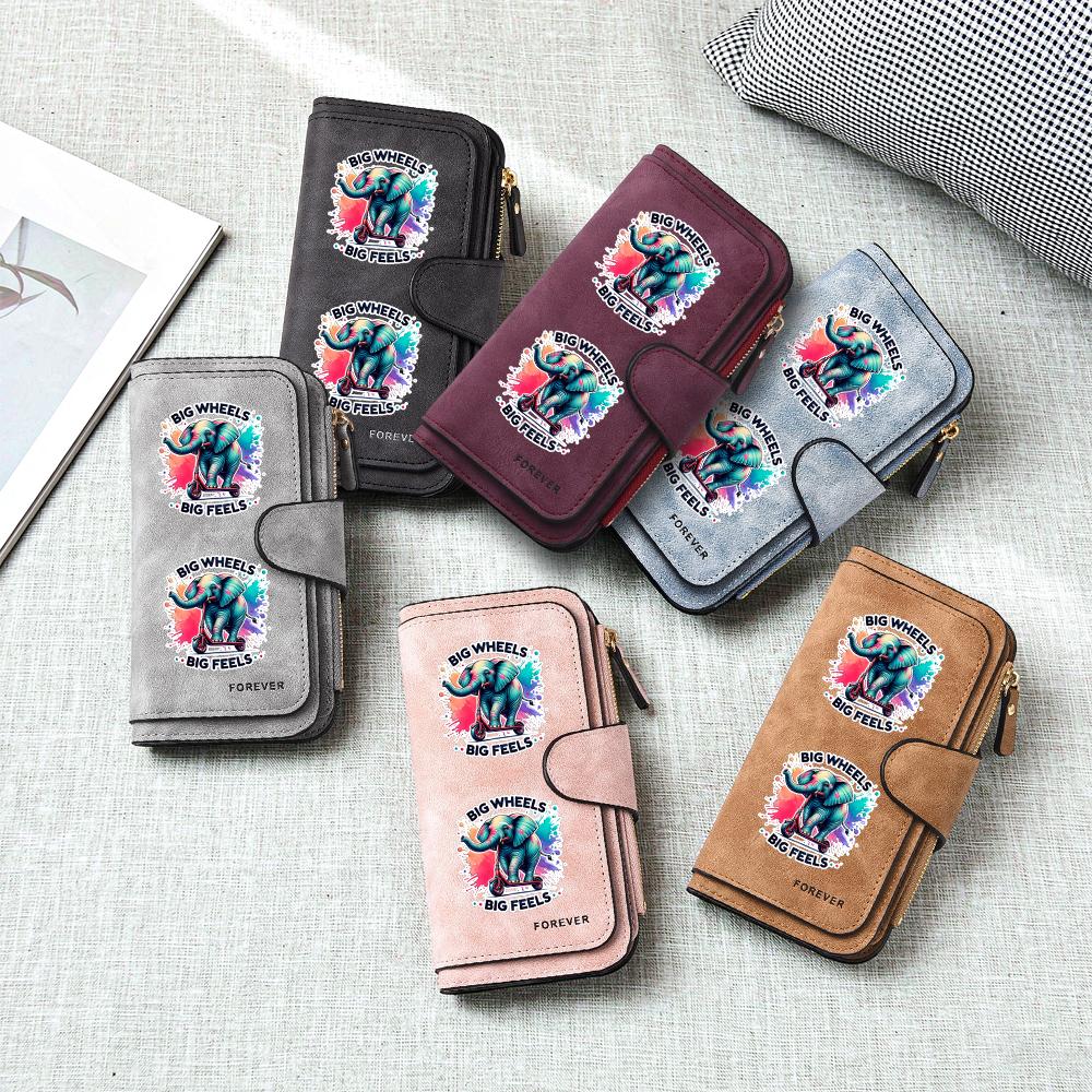Cute Elephant Printed Wallet Fashion PU Leather Long Purse Portable Card Holder Zipper Wallet for Daily Use