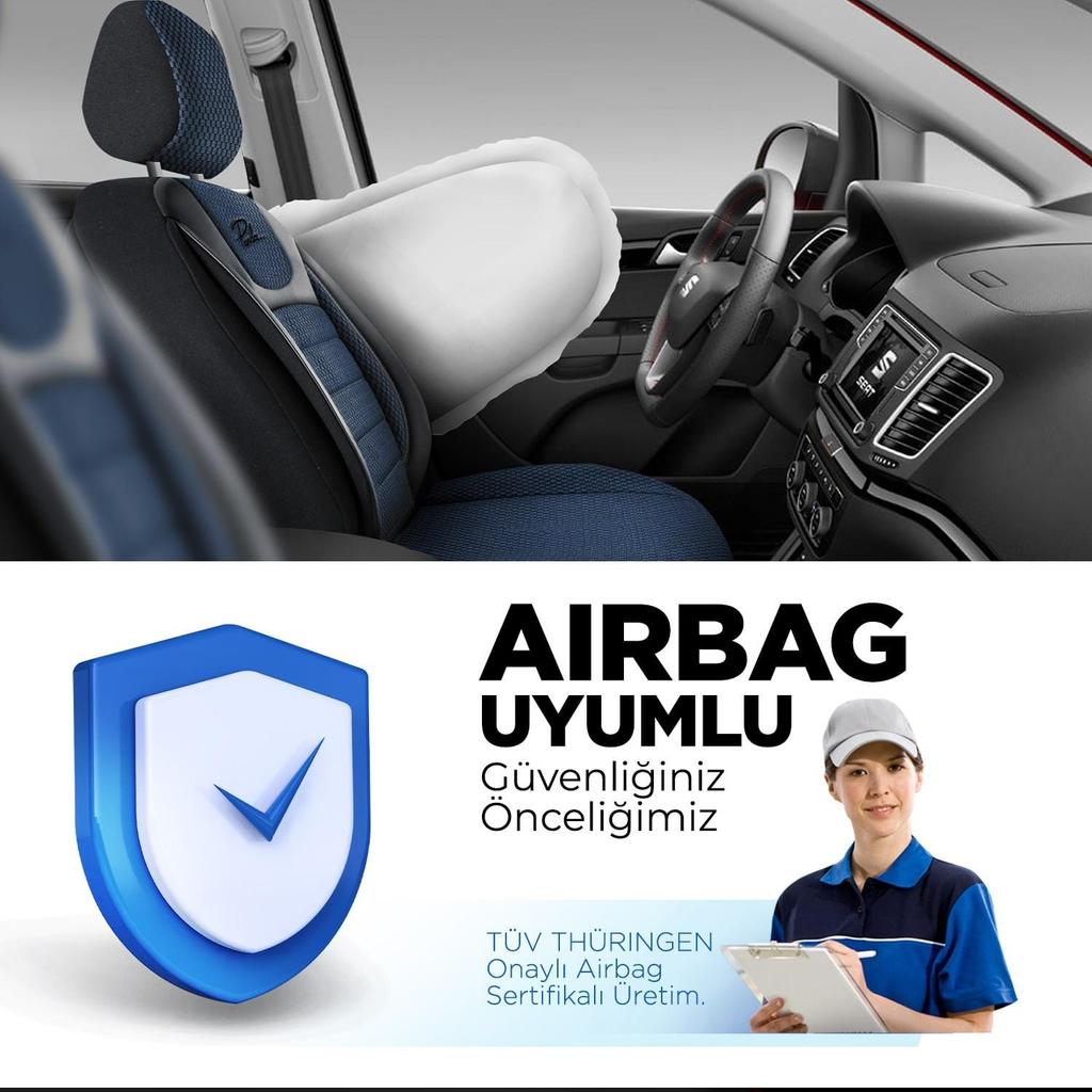 Custom Woven Fabric Car Seat Cover Blue Black