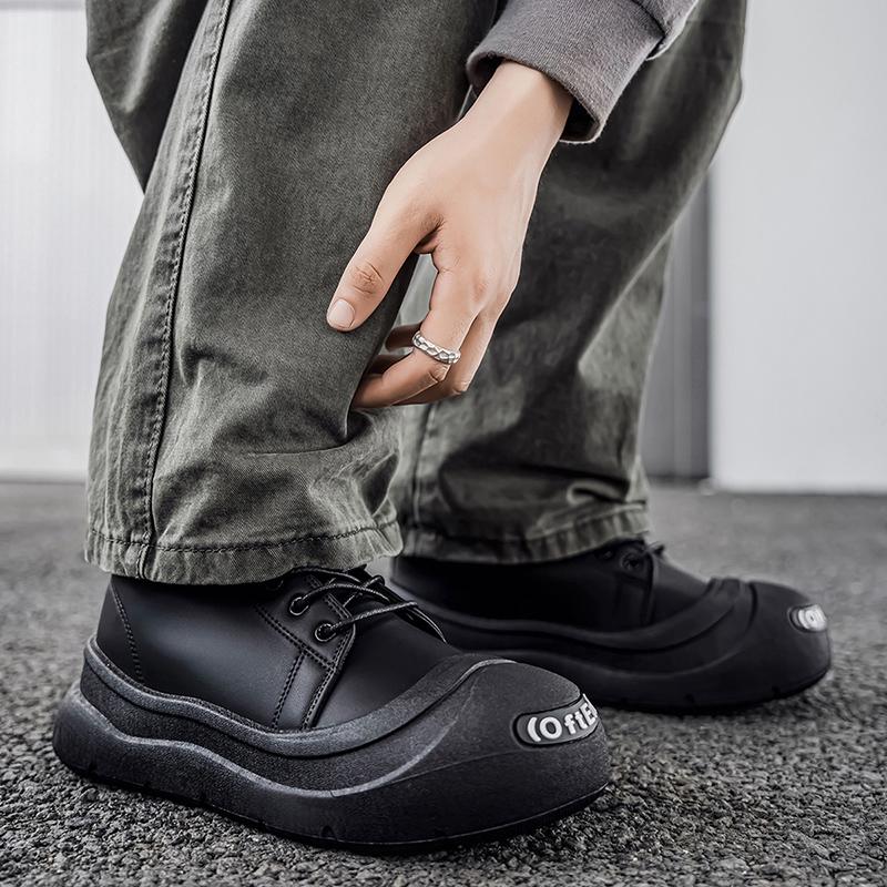 Large-size Autumn High-top Versatile Black Shoes, Men's Outdoor Anti-slip and Wear-resistant Casual Leather Boots