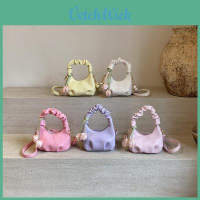 Sweet Tulip Decorative And Folded Design Solid Color Children Shoulder Bag For Summer Casual Use