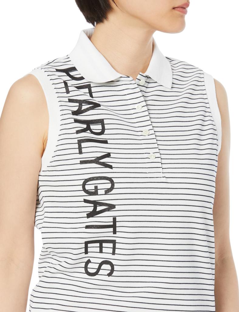PEARLY GATES Women's Sleeveless Polo Shirt (Striped, Moisture-Wicking, Quick-Drying) / Golf / 055-4160414 031_White X Navy 00 [XS]