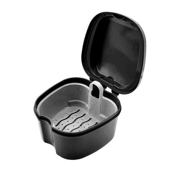 Dentures Case Portable Soaking Denture Bath Box with Strainer Basket Invisible Brace Retainer Mouth Guard Dental Aligner Container Holder