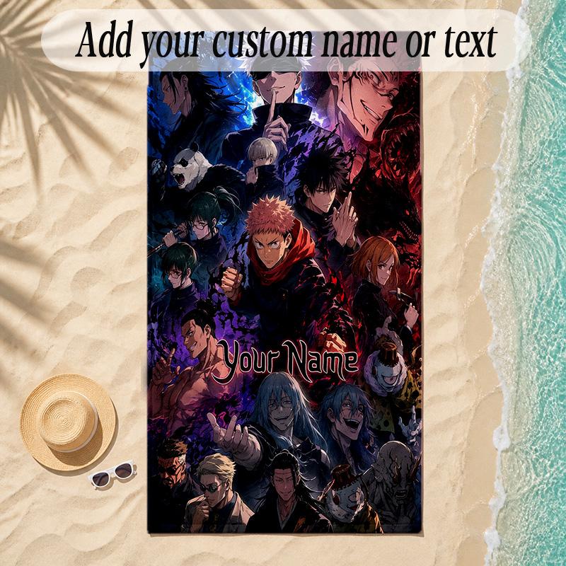 Beach TowelJujutsu Kaisen Custom Name Text Personalized Soft Towel for Beach Pool Indoor Home Decor Gift