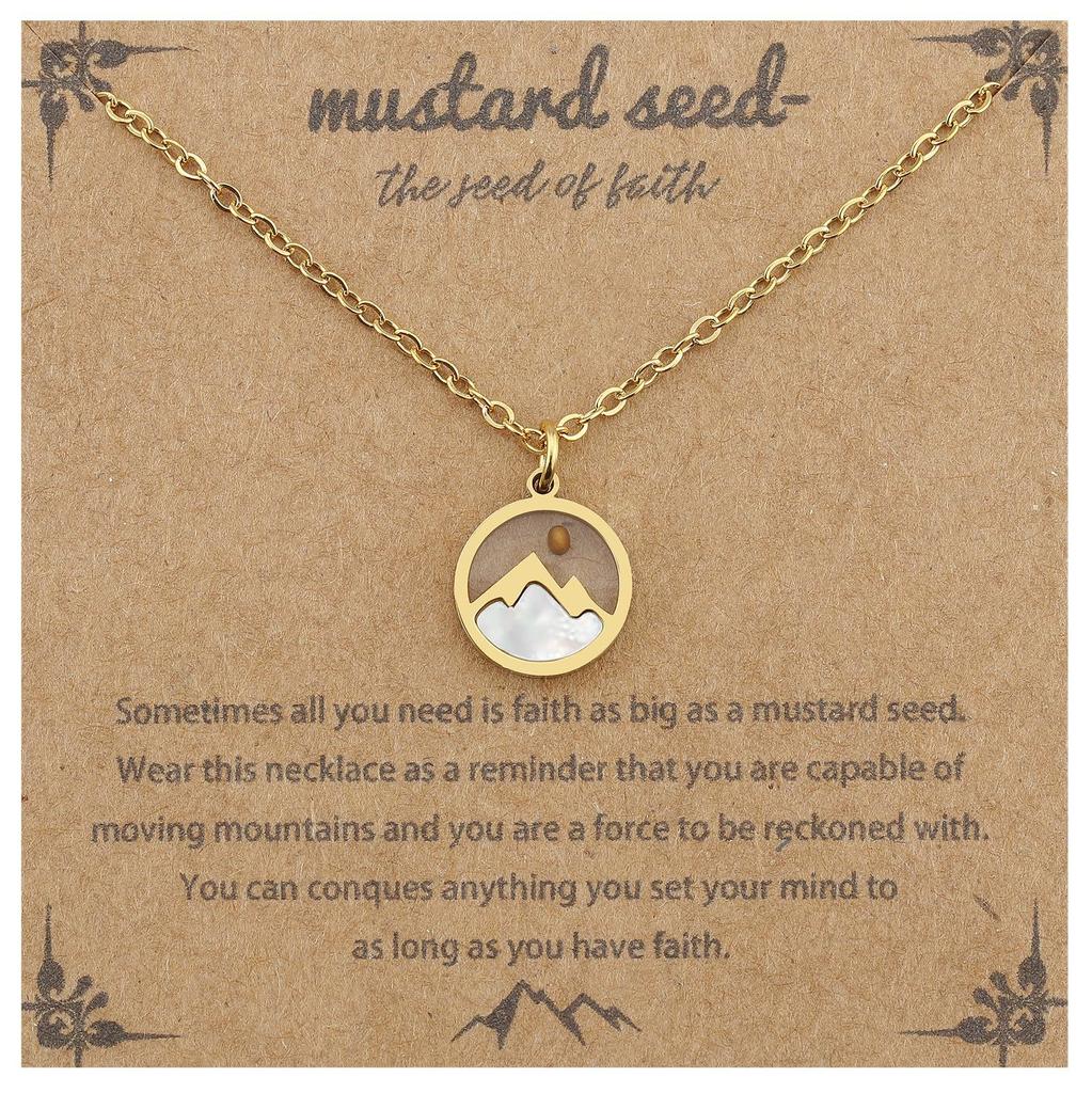 18K Gold Plated Stainless Steel Mountains-Mustard Necklaces Christian Faith Jewelry Mustard Seed Faith Necklace for Women Gifts