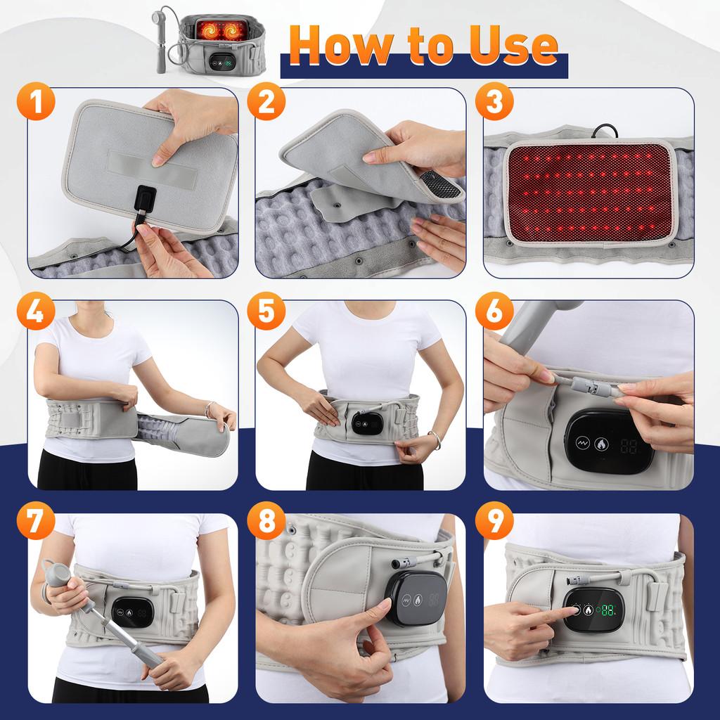Rechargeable Waist Massager Decompression Lumbar Support Belt Red Light Heating Vibrate Massage Inflatable Waist Belt