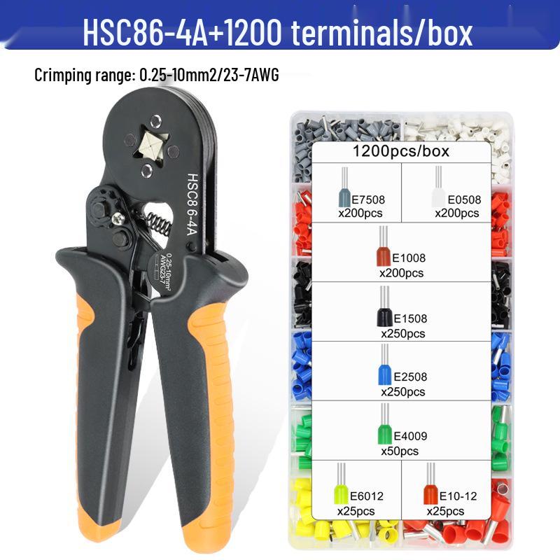 Tubular Terminal Crimping Pliers HSC8-6-4 with 1200-Piece Electrician Kit
