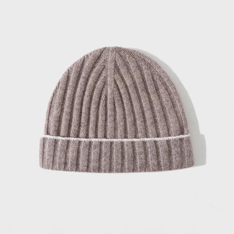Autumn and Winter New Knitted Hat Pure Wool Men's Hat Women's Hat Pit Stripe Contrasting Border B C Pullover Hat