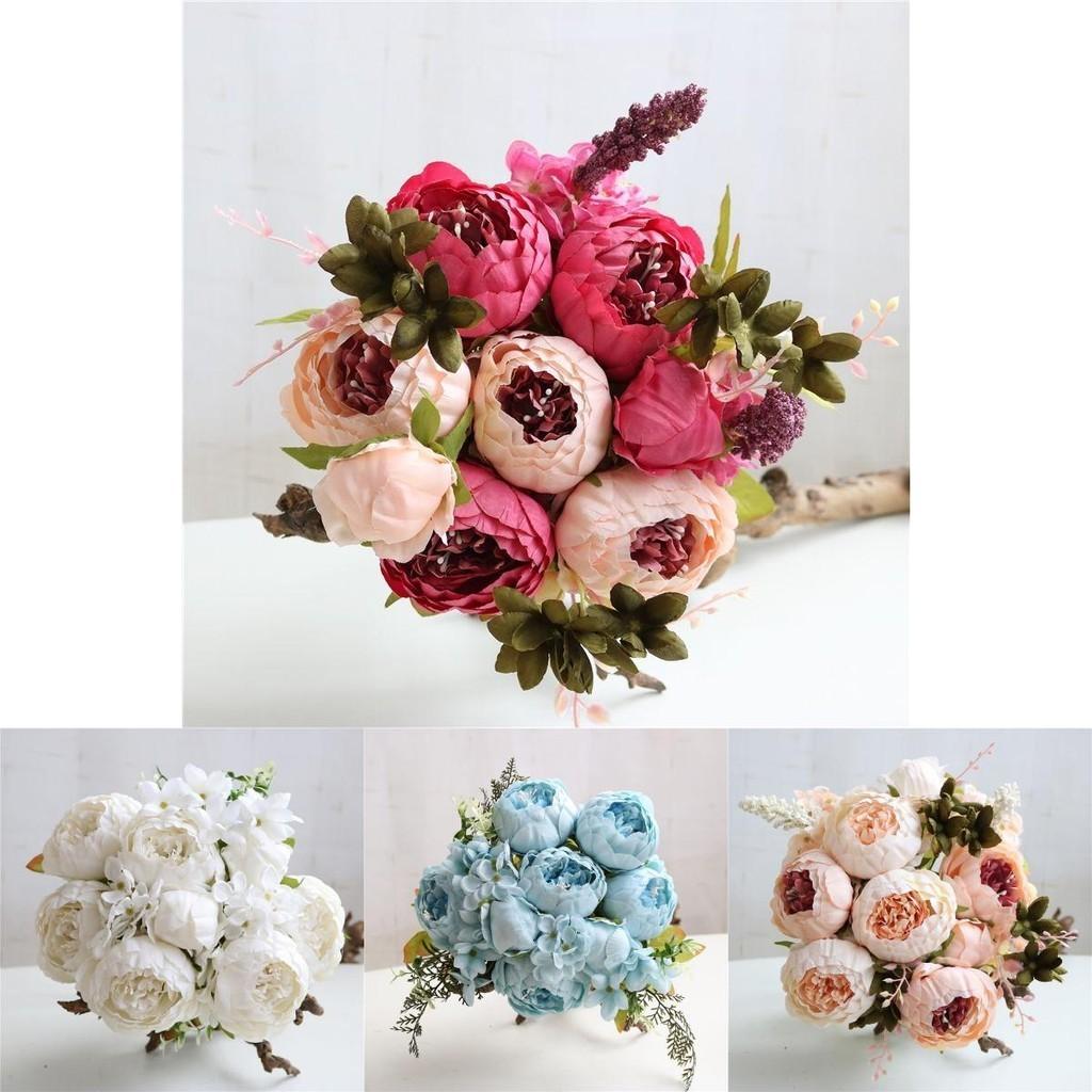 Artificial 8 Heads Silk Peony Fake Flowers Wedding Bouquet Home Decor Party