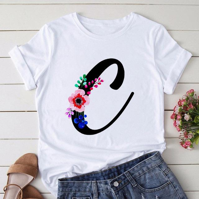 New Alphabet Print Women T Shirt Woman Harajuku Short Sleeve Tees Shirt Floral Letters T-Shirt Girl Summer Tee Top Femme Tshirt