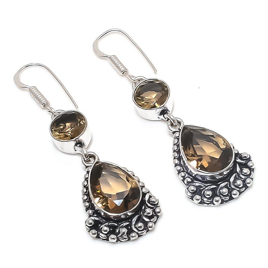 

Натуральный дымчатый топаз драгоценный камень ручной работы 925 стерлинговое серебро серьга 2.17 I5n51