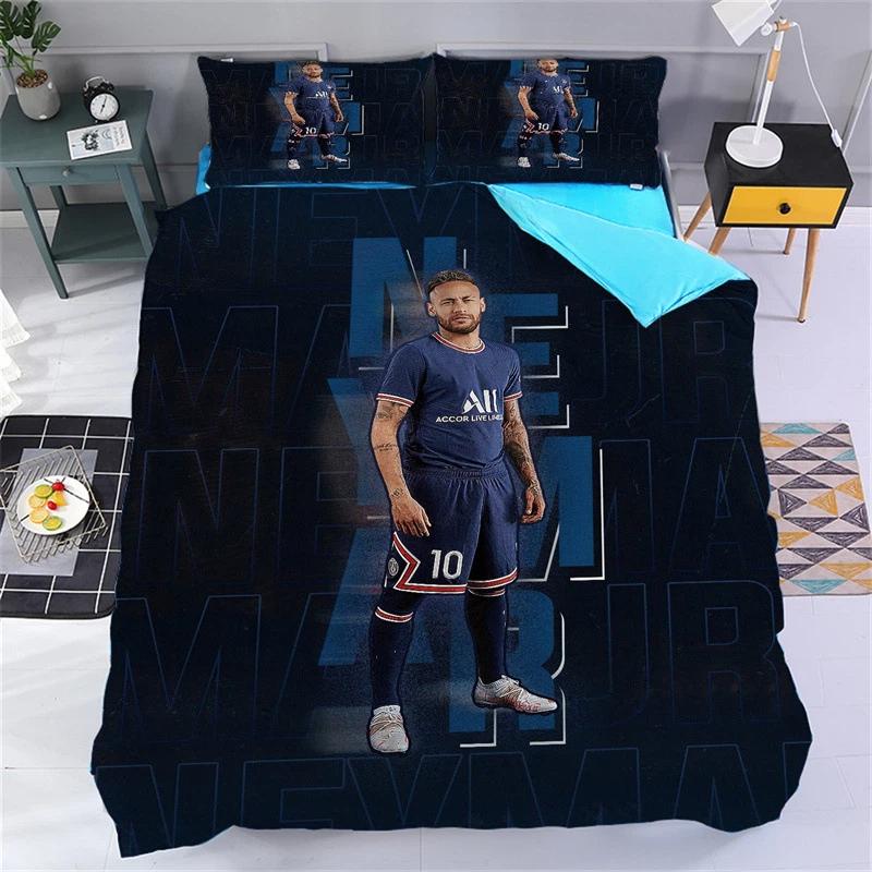 Ensemble de literie Thème Football Neymar pour Garçons Housse de couette en duvet Taie d'oreiller Multi-tailles Décoration de literie, Lavable en machine 135X200CM-2PCS