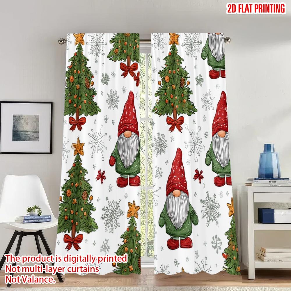 

2pcs 2D flat printing Christmas Party Curtains Christmas Gnomes Snowflakes Trees Digital Printed Polyester Drapes Party 100*130 Grommet Top 1pcs