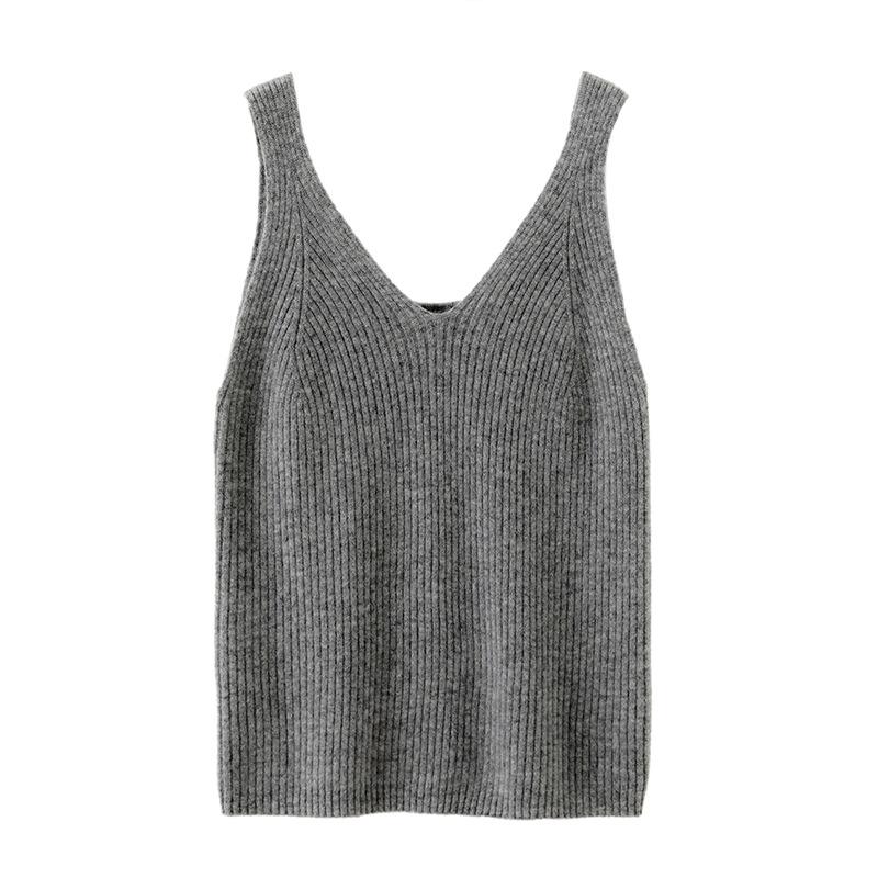 Women’s V-Neck Cashmere Camisole Sweater - Fitted, Sleeveless with Elegant Back Design for Autumn & Winter