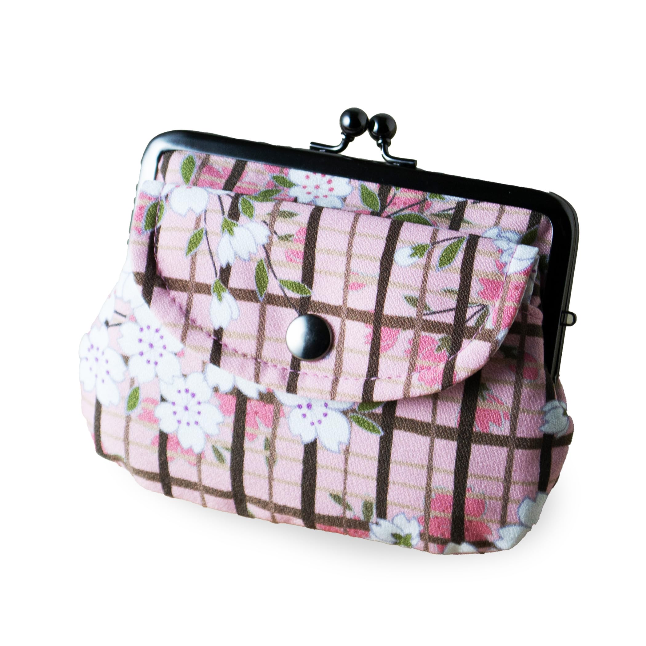 

Noren Gamaguchi Wallet Blossom Check Gamaguchi Coin with Made in Japanese (Parent-Child Gamaguchi/Cherry - Pink) Double-Closed Purse, Compact, Slim,