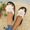 36-44 Women's Handmade Flower Decorated Flip Flops Slippers for Beach Vacation Casual Comfortable Flat Sandals Red Shoes