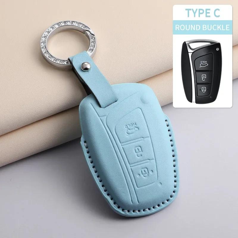 PU Leather Car Key Case Cover Holder Keychain Protective Shell for Hyundai Creta Ix35 Ix45 I10 I30 I40 Remote Key