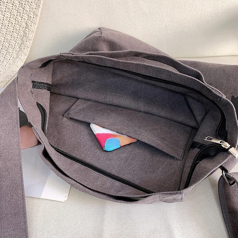 Solid Color Printed Canvas Large Bag, Canvas Shoulder Crossbody Bag, Large Capacity Tote Bag, Travel and Commuting Storage Bag