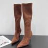 Pointed Maillard Thin Heel High Boots Women's 2025 Autumn and Winter New Zipper Boots Versatile Suede High Heel Boots