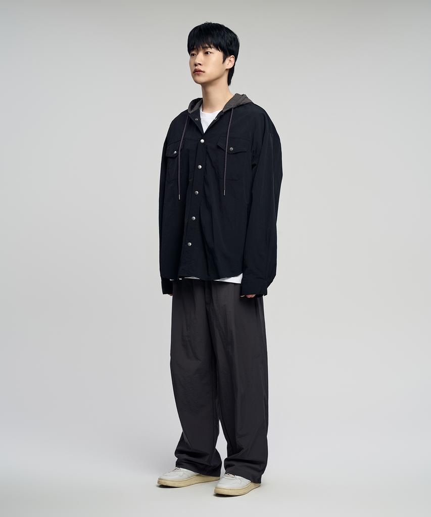 SLOW RECORD HOUSE Nylon Hoodie_Black